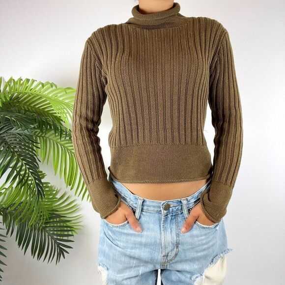 Women's Vintage Fairy Grunge Green Granola Girl Knit Turtleneck Sweater / M - Picture 1 of 5